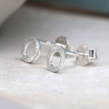 Tiny Scratched Silver Circle Stud Earrings by Peace of Mind